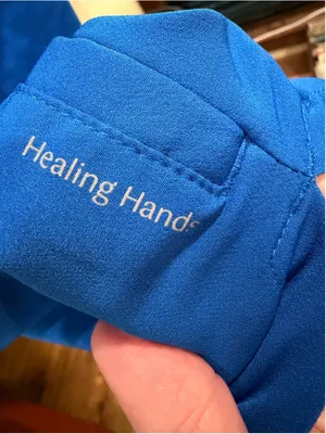Healing Hands 360 Sandy Scrub Top Royal Blue Zip Stand Collar Stretch Womens M thumbnail 8