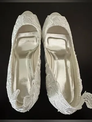 JIAJIA Elegant White/Ivory Lace Peep-Toe Heels - Bridal Women's Shoes thumbnail 3