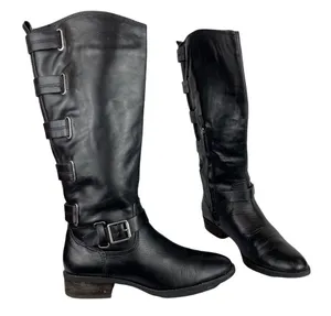 Arturo Chiang Women's Sz 8 Elsie Black Leather Riding Boots Moto Boho Tall thumbnail 3