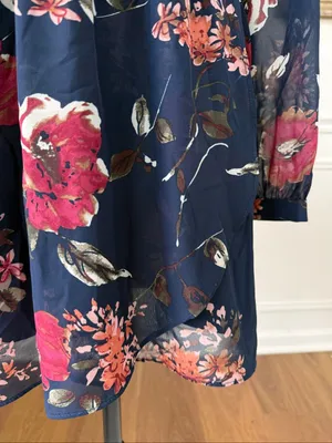 Lulus Pretty Pretender Navy Blue Floral Print Sheer Long Sleeve Mini Dress L thumbnail 6