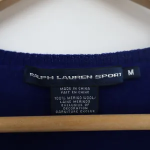 Ralph Lauren Sport Sweater Womens Medium Blue Tight Knit Merino Wool Scoop Neck thumbnail 2