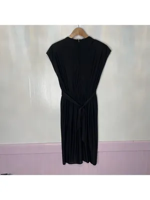 Vintage 70s Midi Dress Ruched Bodice Black Womens M thumbnail 10