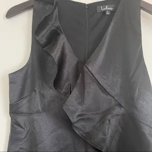 𝅺NWT LULUS Aubrianna Black Satin Ruffled Mini Dress thumbnail 7
