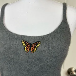Hollister Women’s Retro Y2K Fuzzy Butterfly Gray Tank Top Size Large thumbnail 3