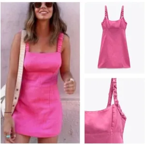 Zara Pink Linen Blend Mini Dress NEW Size Medium thumbnail 3