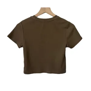 Nuuds Brown Ribbed Short Sleeve Baby Tee Crew Neck Cotton Blend Size Large thumbnail 3
