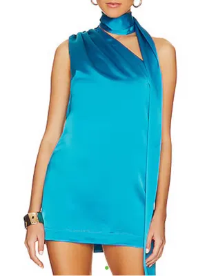 Revolve L’académie Wrap Satin Blue Dress thumbnail 2