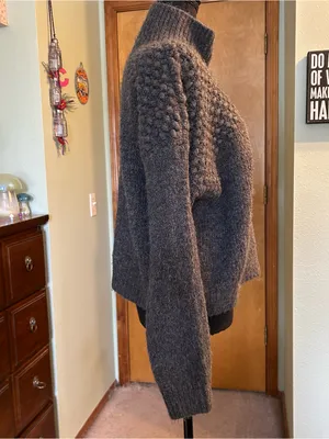 Free People Bradley pullover turtleneck sweater charcoal gray popcorn knit L thumbnail 2