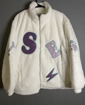 Aelfric Eden White Sherpa SEA Bones FishScale Zip Up Jacket Size Small NWT thumbnail 1