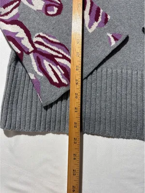 cabi Medium Gray Turtleneck Sweater with Funky Purple Leafy thumbnail 5