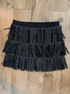 Free The Roses Black Studded Fringe Tiered Mini Skirt thumbnail 4