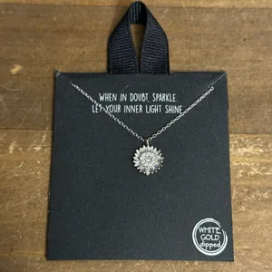 Dainty white gold dipped pave sunflower pendant necklace thumbnail 5