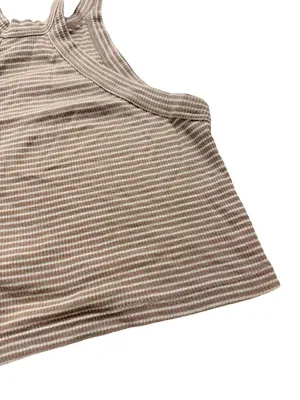 Truly Madly Deeply Tan Cream Striped Ribbed Tank Top Shirt Scoop Small Women's thumbnail 2