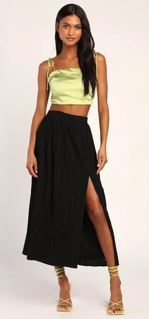 Lulus Midsummer Memories Black Mid-Rise Maxi Skirt Size Medium NWT thumbnail 1