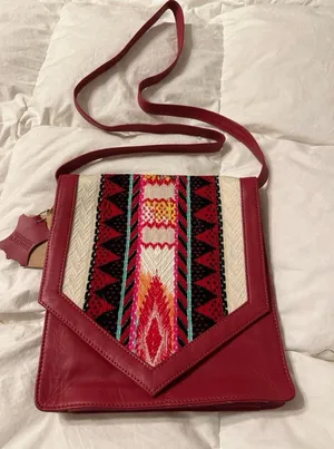 Red and Black Patterned Leather Crossbody Bag thumbnail 1