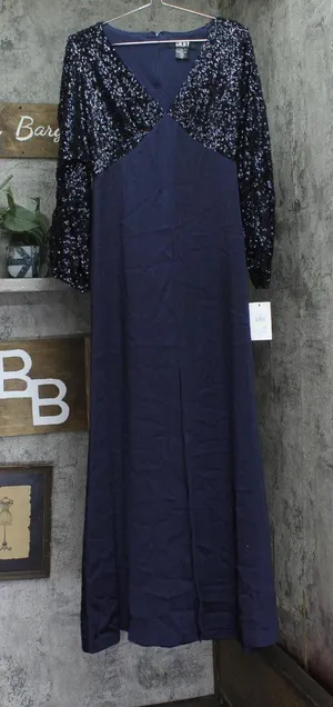 DKNY Womens Sequin Embellished Blouson-Sleeve Gown ED4EZA01 Spring Navy 4 thumbnail 1