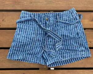 American Eagle Outfitters Vertical Striped Paper Bag Denim Shorts thumbnail 3