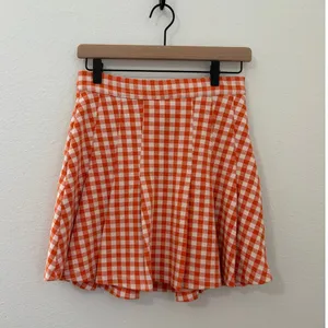 Free People Size 4 Honey Pleated Skirt Pleated Orange Gingham Preppy Picnic Fall thumbnail 2