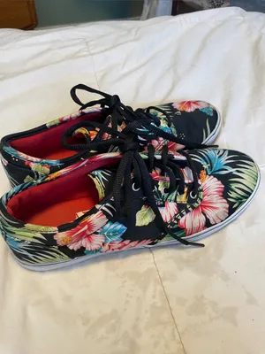 Vans Black Canvas Sneakers with Pink & Teal Floral Print thumbnail 4