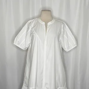 NWT!! J. CREW Delilah Dress‎ Cotton Poplin Solid White Mini Ruffle Small Tall ST thumbnail 3