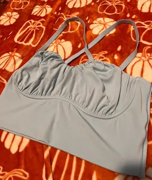 Aerie offline ruched corset sports bra top in powder blue thumbnail 2