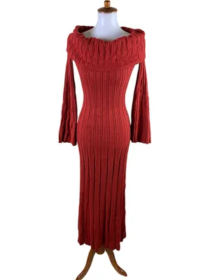Worth Collective Evella Maxi Dress in Red Bump Friendly Rust Ribbed Knit XS thumbnail 2