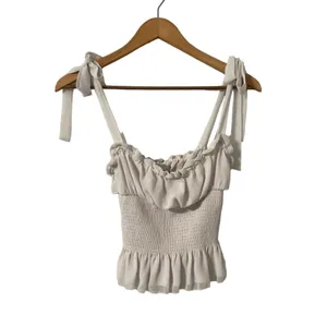 Aritzia Wilfred White Ruffle Smocked Top Blouse thumbnail 6