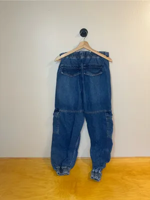 River Island High-Waist Blue Denim Cargo Jogger Jeans Size 10 NWT thumbnail 10
