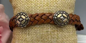 Vintage Brighton Southwestern Western Concho Braided Brown Leather Bracelet 9" thumbnail 1
