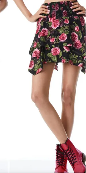 NWT ALICE + OLIVIA Zarya Asymmetrical Smocked Mini Skirt Cheri Floral Sz 2 $395‎ thumbnail 1
