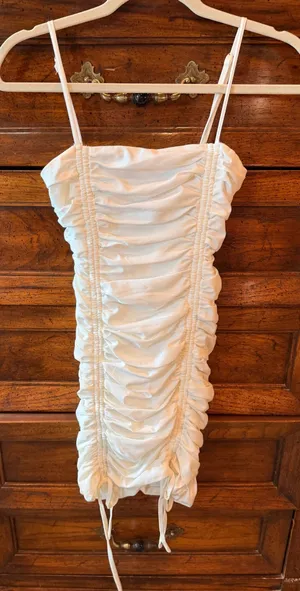 Tiger Mist White Ruched Bodycon Mini Dress Drawstring Side Adjustable thumbnail 1