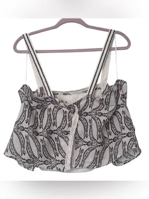 Anthropologie Oversized Cotton Boho Crop Top Botanical Floral Lace Trim Large thumbnail 6