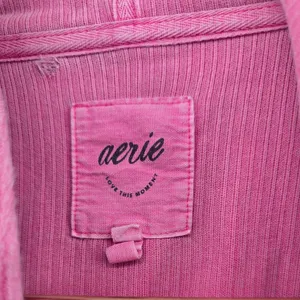 Aerie Hoodie Womens XS Henley Ribbed Corded Pink Long Sleeve Pullover‎ EUC thumbnail 2