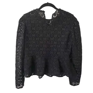 SANDRO Lace Peplum Blouse‎ Black Sz 2 (US M) thumbnail 3