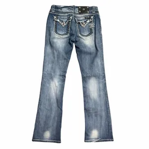 Miss Me REWORKED/ALTERED Y2K Bootcut Jeans Fits Size 27 McBling Grunge thumbnail 7