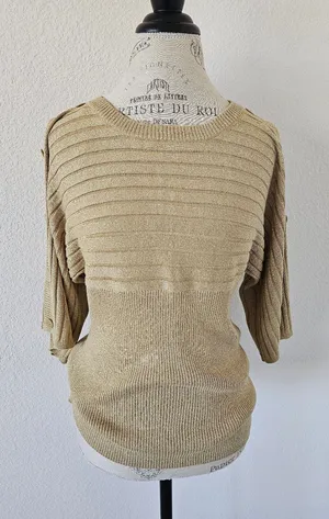 Joseph A. Vintage Shimmery Gold Lurex Knit Pullover Sweater - Size Large thumbnail 1