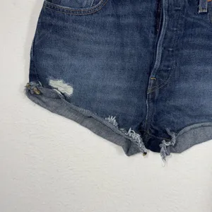 Levis 501 Premium Shorts Womens 28 Blue High Rise Distressed Cutoff Denim thumbnail 2