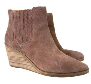 Frye and Co Wedge Booties Womens‎ 7 Brown Suede Pointed Toe Ankle Boots thumbnail 1