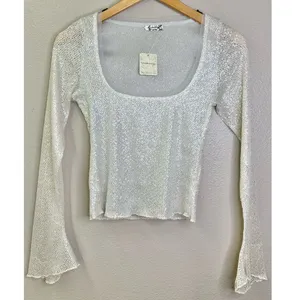 NWT Free People Late Night Disco Layering Top Sequin White Snowing Combo thumbnail 4