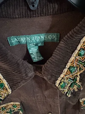 Vintage 90s Lauren Jeans Co Ralph Lauren Beaded Denim Jacket - Brown Embellished Trucker - Size L thumbnail 4