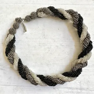 Black and grey twisted seed beaded Indonesian necklace thumbnail 4