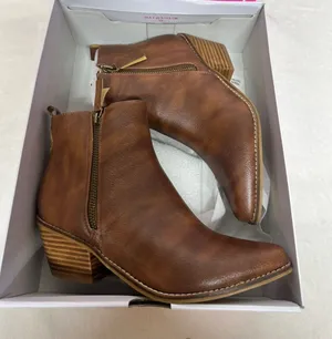 Hey Girl Women’s Brown Faux Leather Ankle Booties with Side Zip thumbnail 1