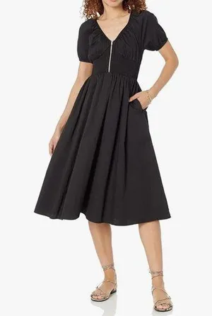NEW Black The Drop Daksha Cotton Smocked Zipper Detail Dress XS thumbnail 1