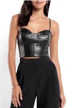 Express Black cropped faux leather top thumbnail 1