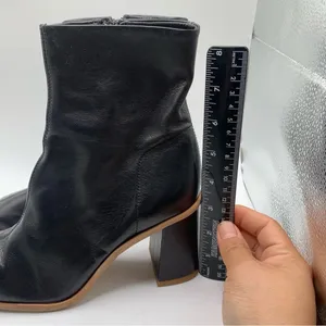 Free People Sienna Ankle Boot black leather heel square toe size 37 6-6.5 1516 thumbnail 2