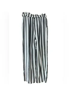 American Eagle Outfitters Gray White Striped Paperbag Pants thumbnail 3