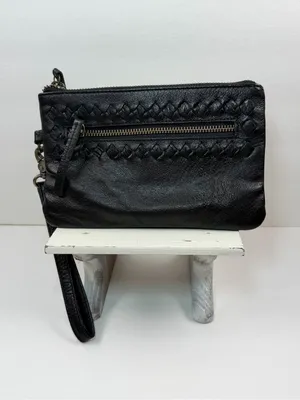 Day & Mood Sting Clutch Wristlet Black Leather Woven Zip Pouch Bag thumbnail 10