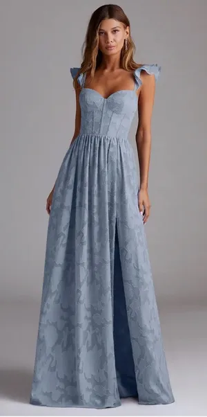 Azazie Denisse Powder Blue Corset Maxi Dress Size 6 New Autumn Wedding Dress thumbnail 1