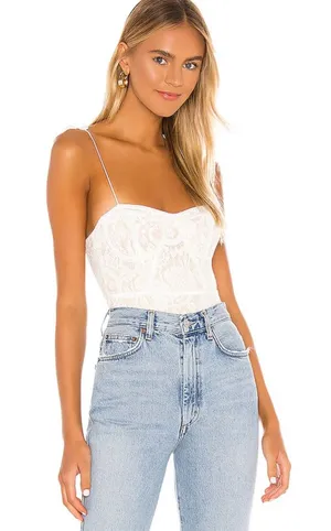 REVOLVE x Superdown Stasia Lace Bodysuit in White & Nude thumbnail 1