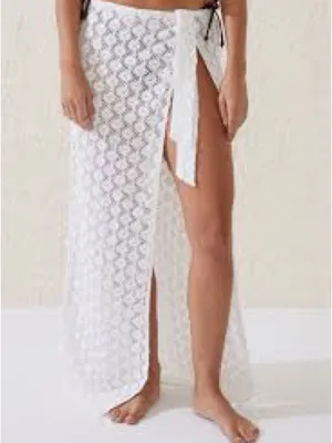 Cotton On Body Open Mesh Beach Sarong Wrap Skirt White Knit Size Women’s Medium thumbnail 2